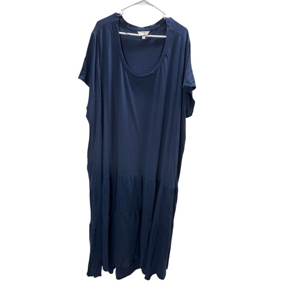 Terra & Sky Dress Women's Size 5X Dark Navy Tiered Knit Maxi Cotton - Picture 1 of 7